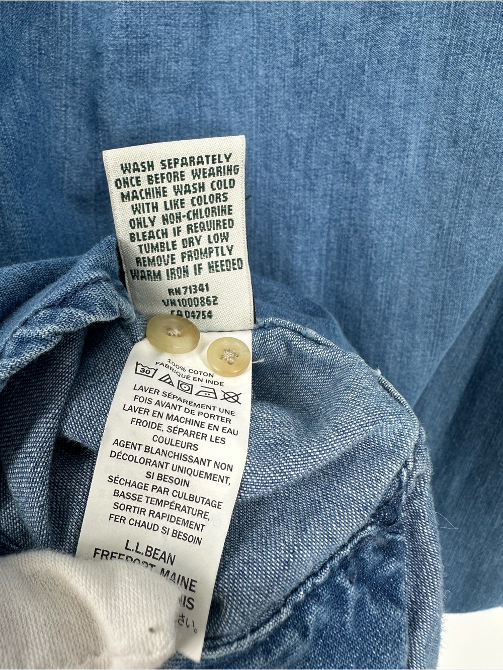 LL BEAN Heritage Women Petite Classic Rugged Washed Denim Long Sleeve Shirt - Picture 8 of 10